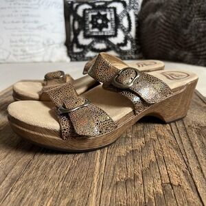 Dansko Shoes Womens Size 39 8.5 9 Bronze Wedge Slide Sandals Leather Comfort